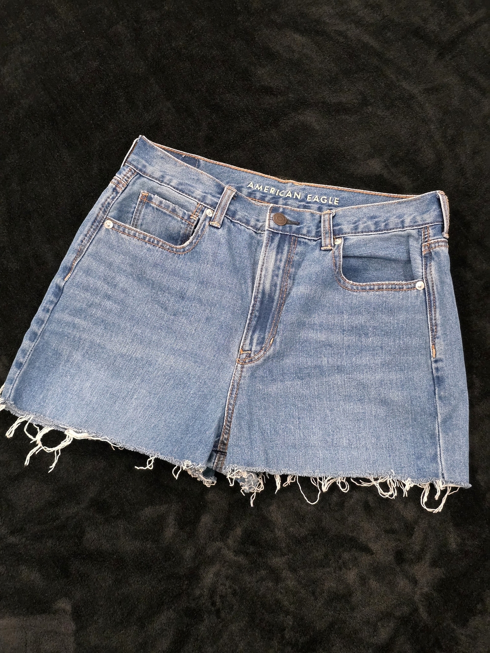 American Eagle Outfitters Medium Blue Frayed Denim Mini Skirt